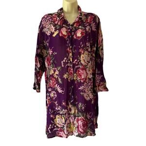 Handmade Purple Floral Print Tunic Blouse Swim Coverup Size 12 Boho Festival